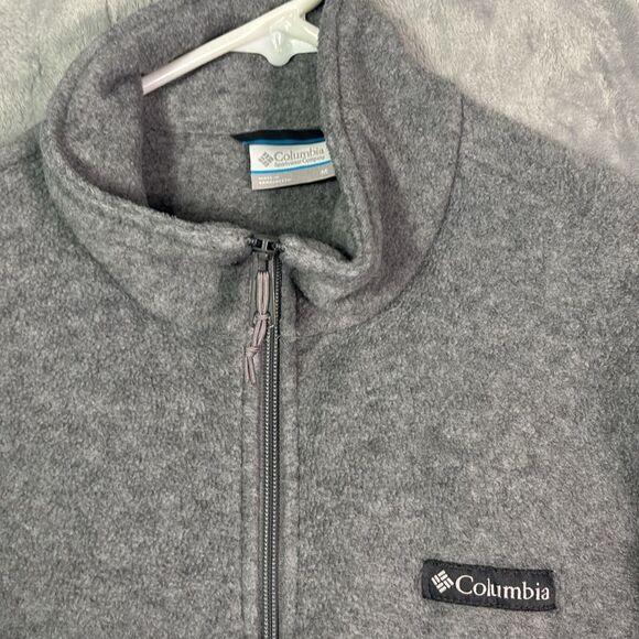 Columbia Grey Soft Full Zip Cinch Waist Zipper Pockets Fleece Jacket Size Medium - Picture 2 of 9
